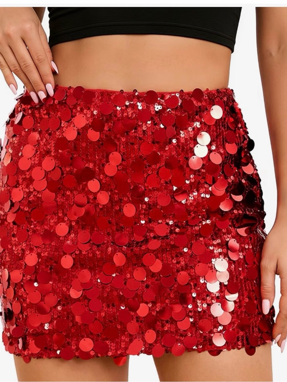 Red Sequin Mini Skirt - Women's Party Skirt